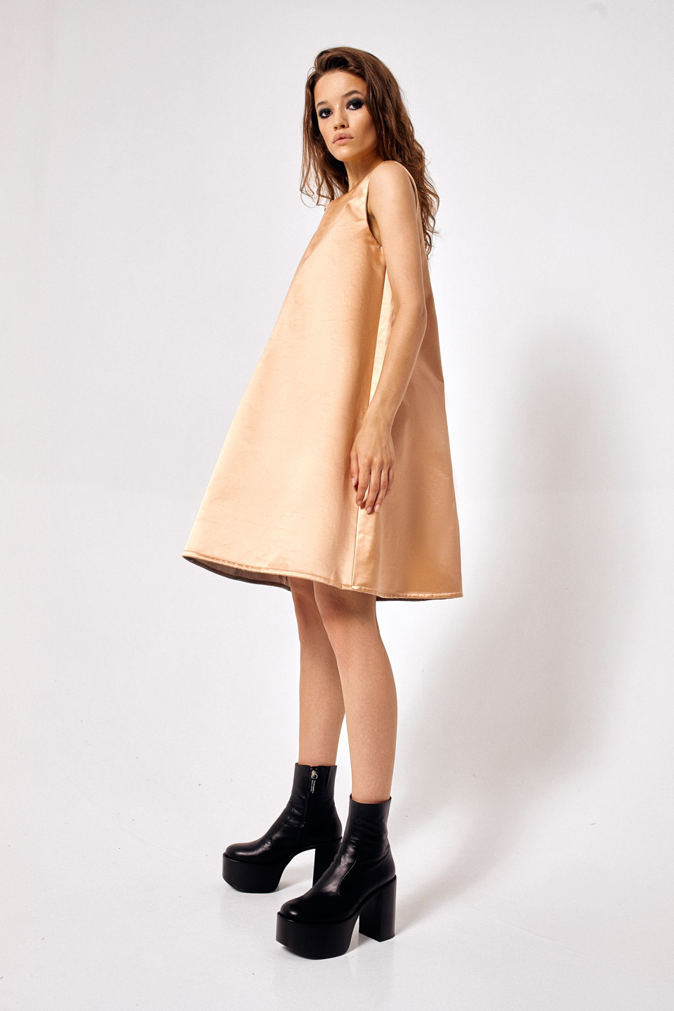 silk peach shift dress