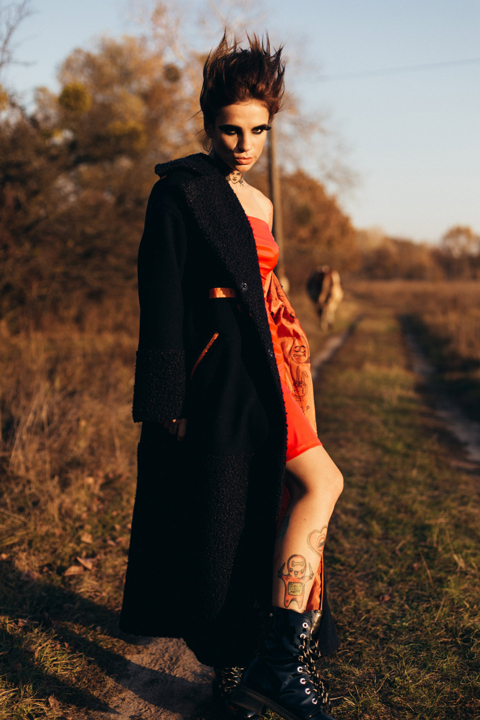 red dress in glossy red