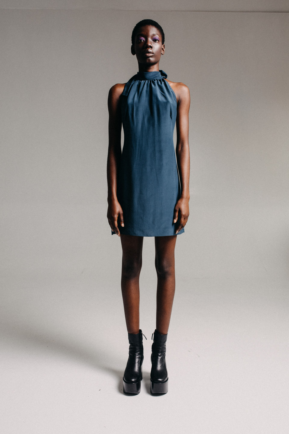 Silk high neck dress