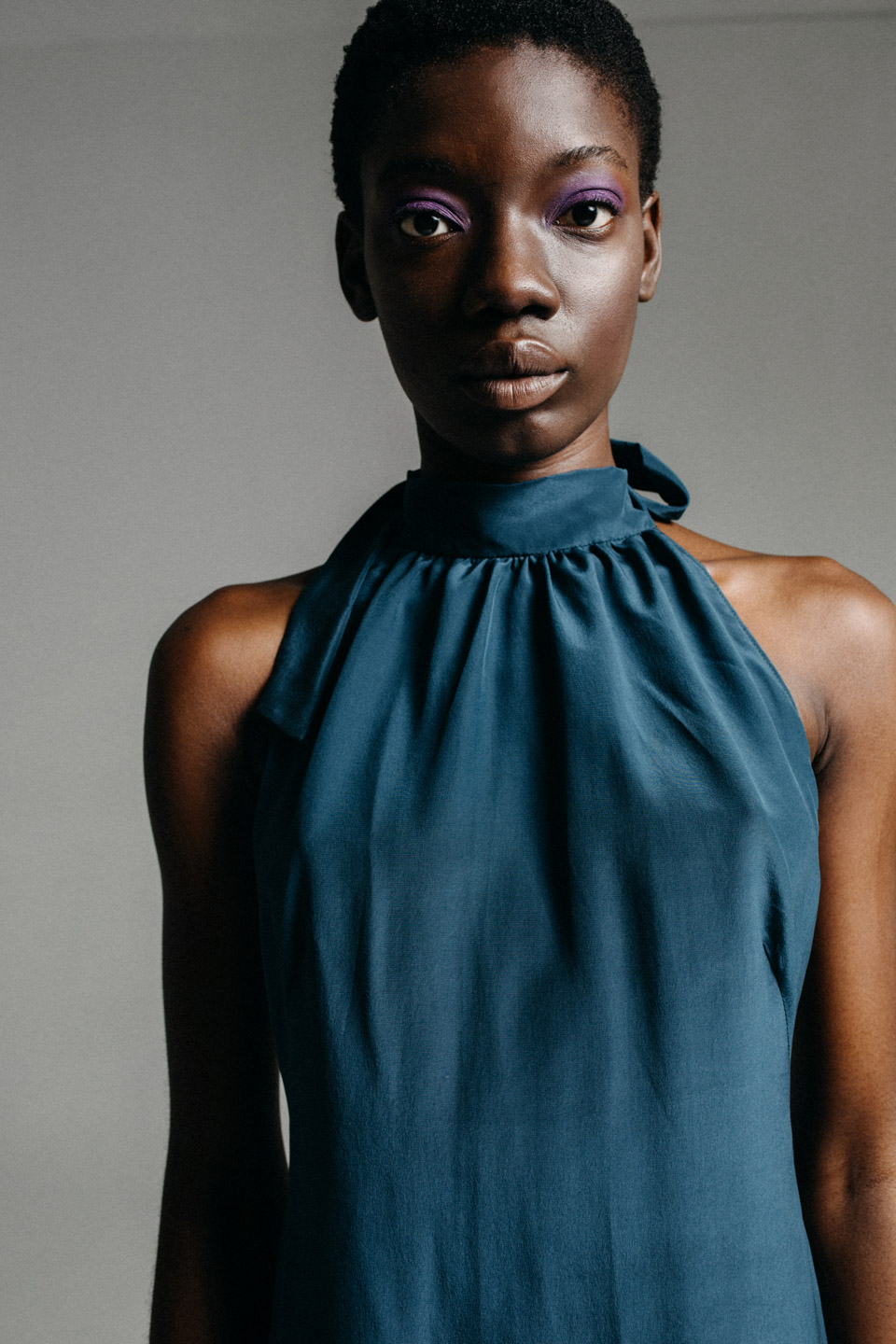 Silk dress with halter neckline