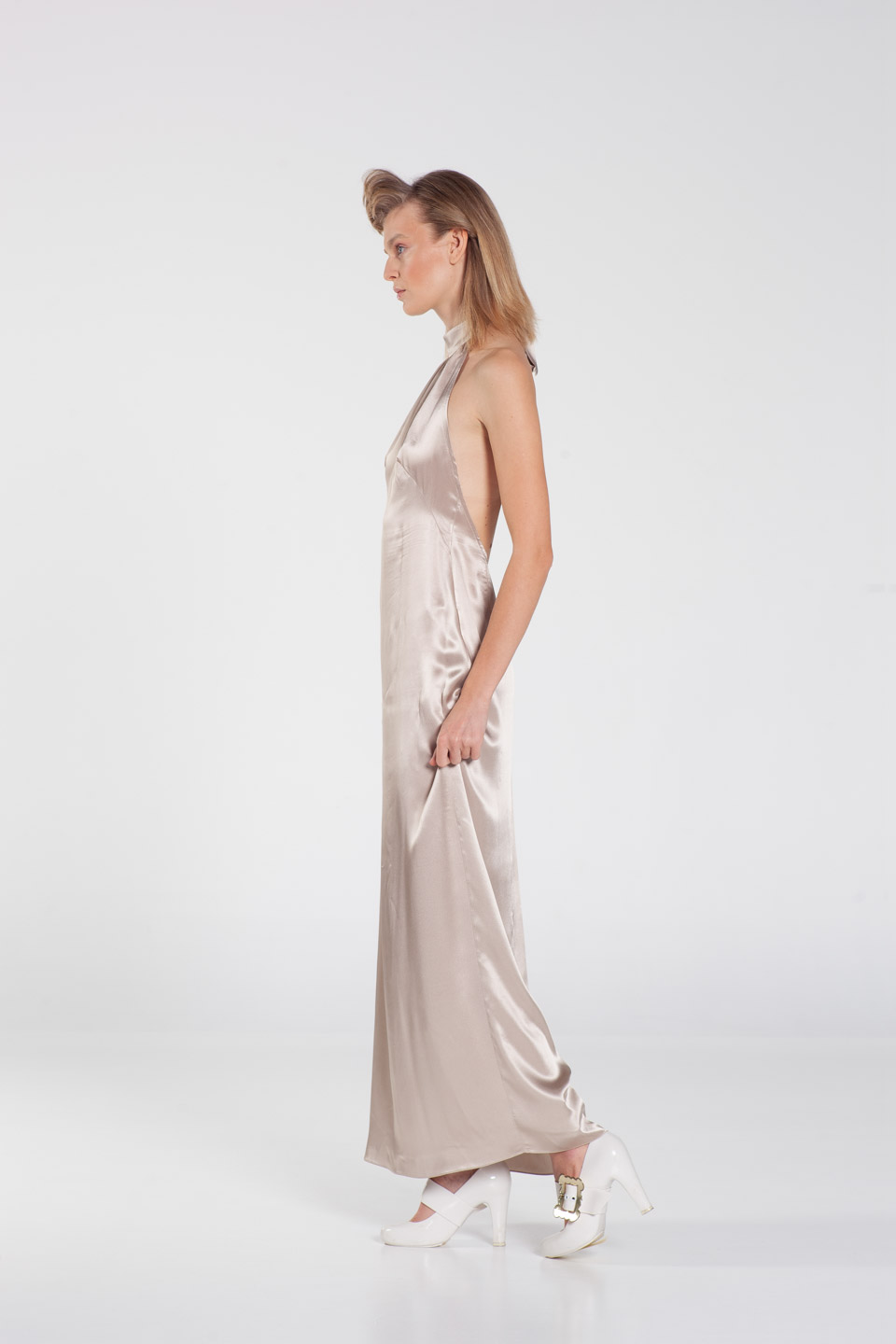 Halterneck silk party dress