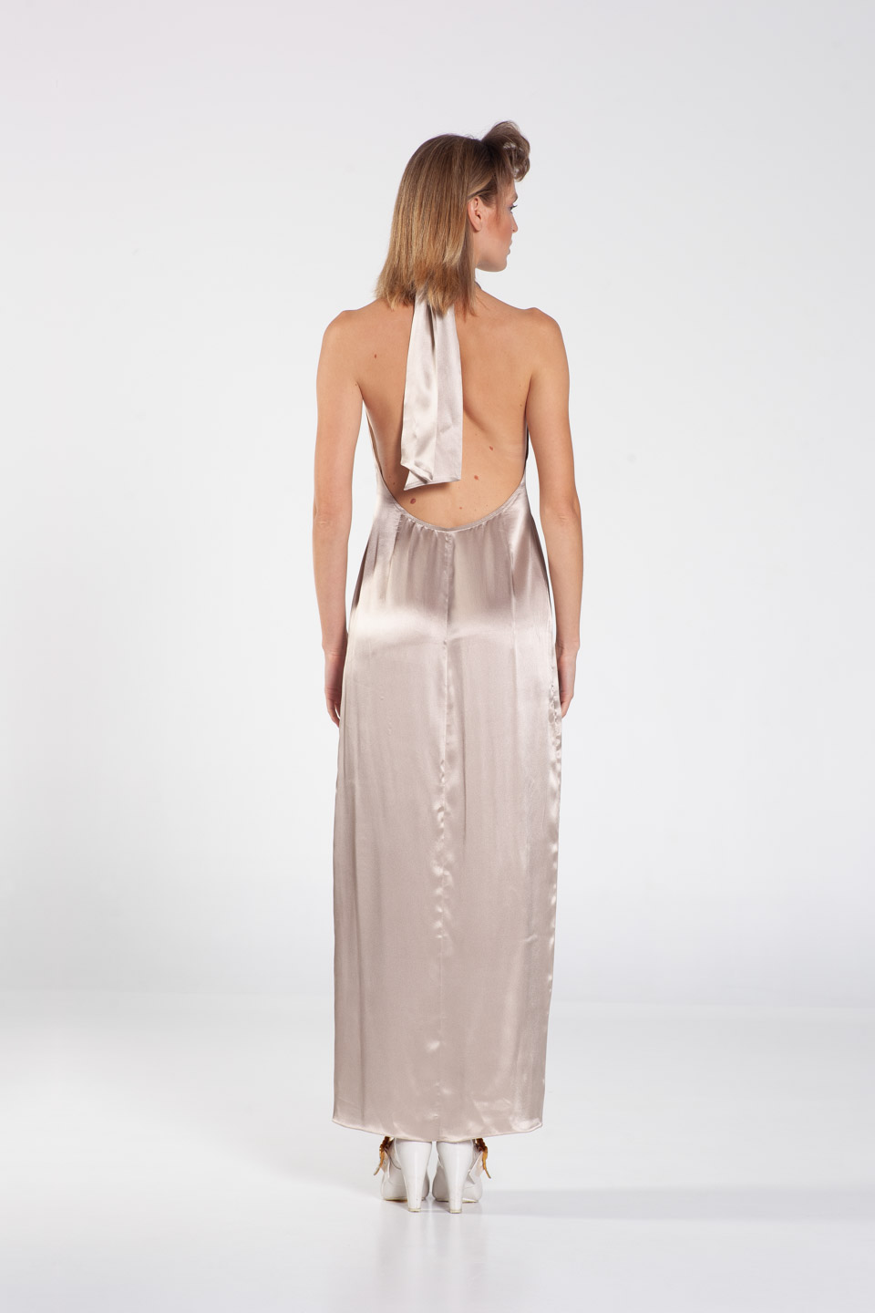 Halterneck silk party dress