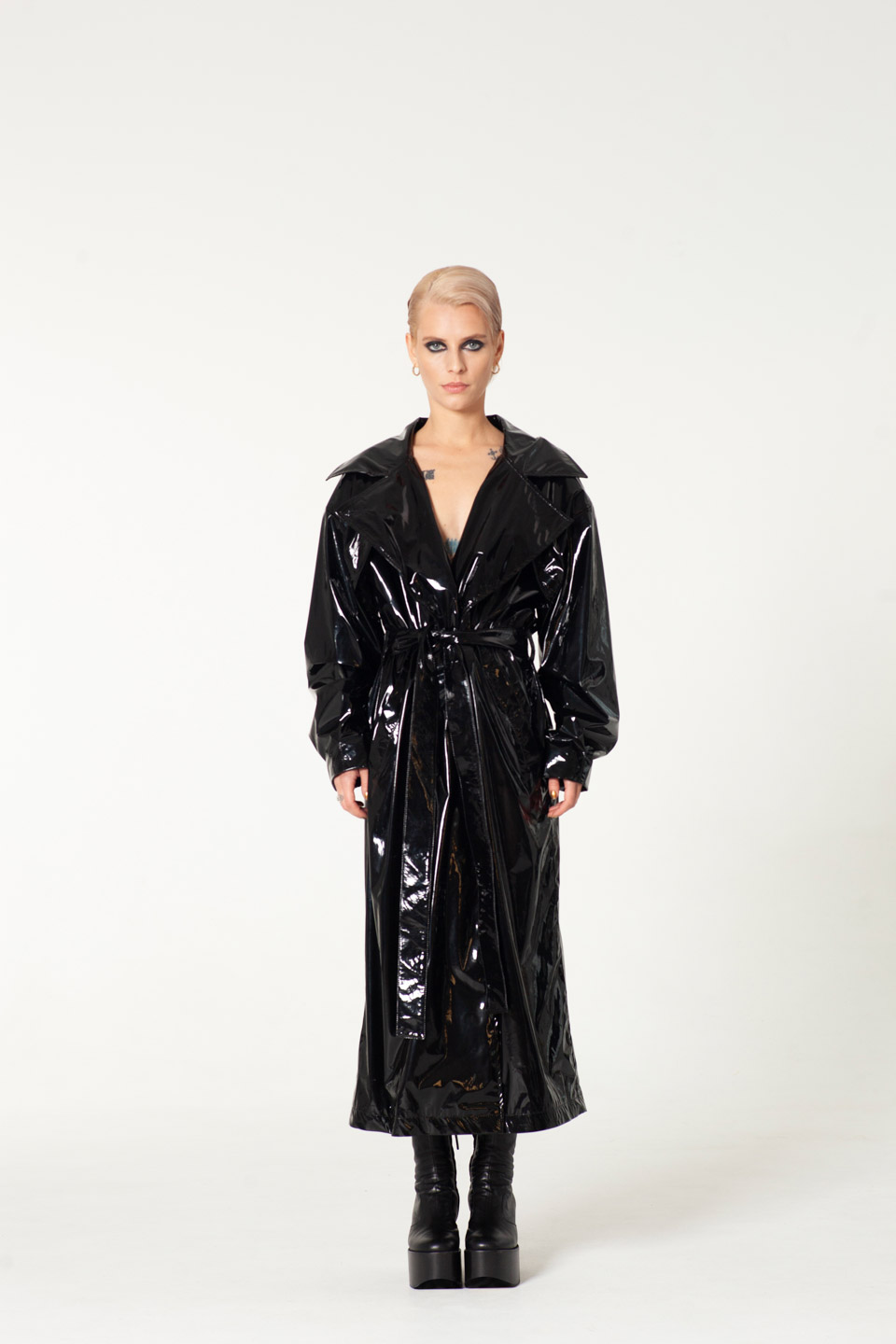 Patent Faux Leather Trench Coat