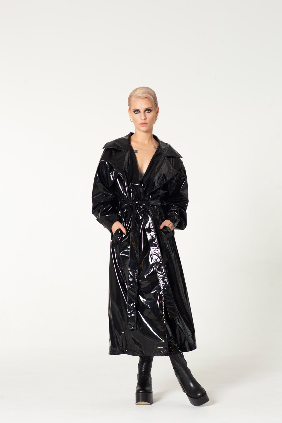Patent Faux Leather Trench Coat