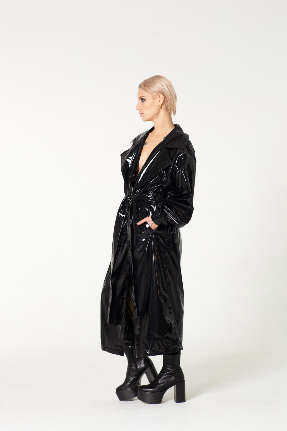 Patent Faux Leather Trench Coat