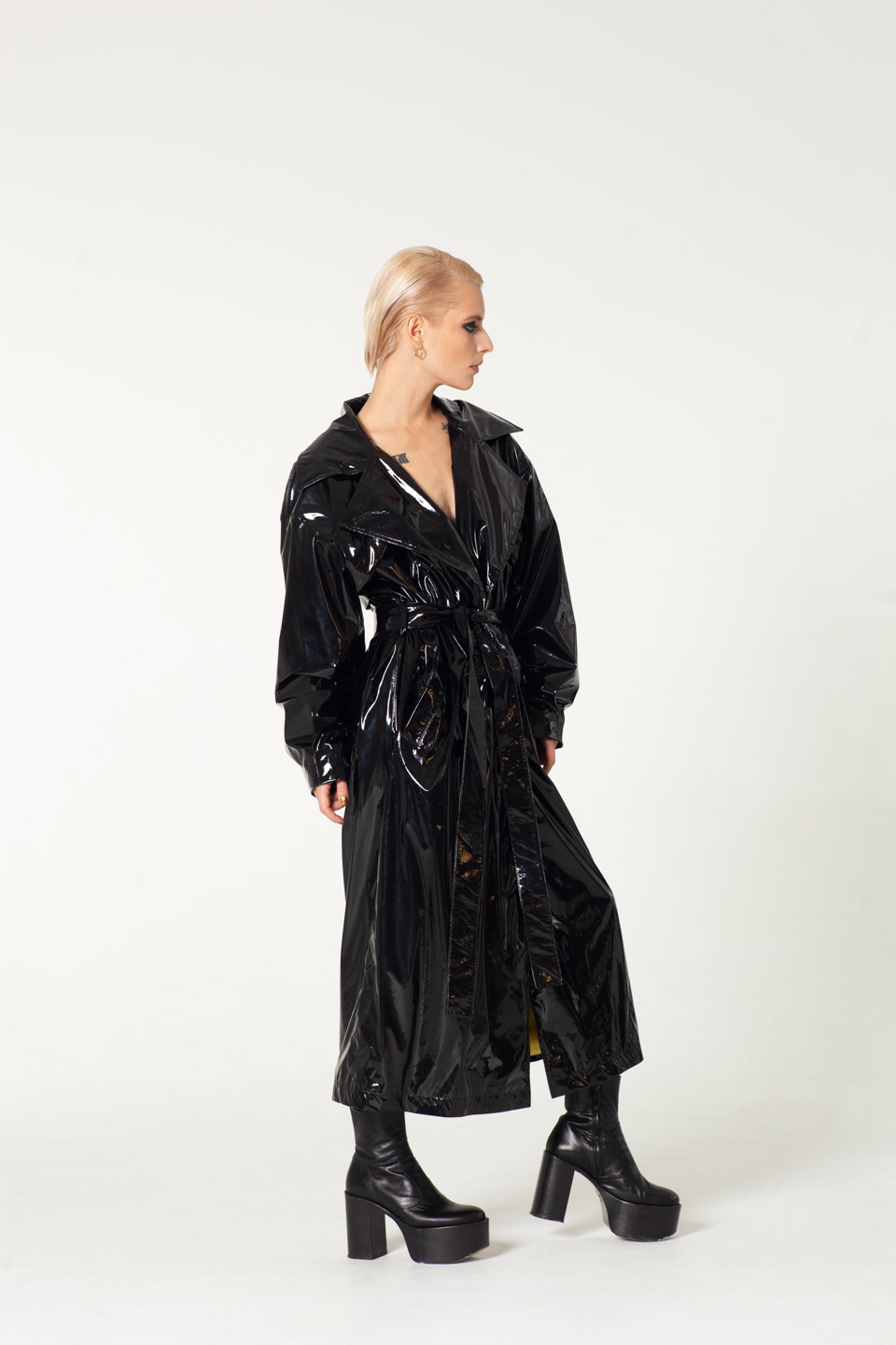 Patent Faux Leather Trench Coat