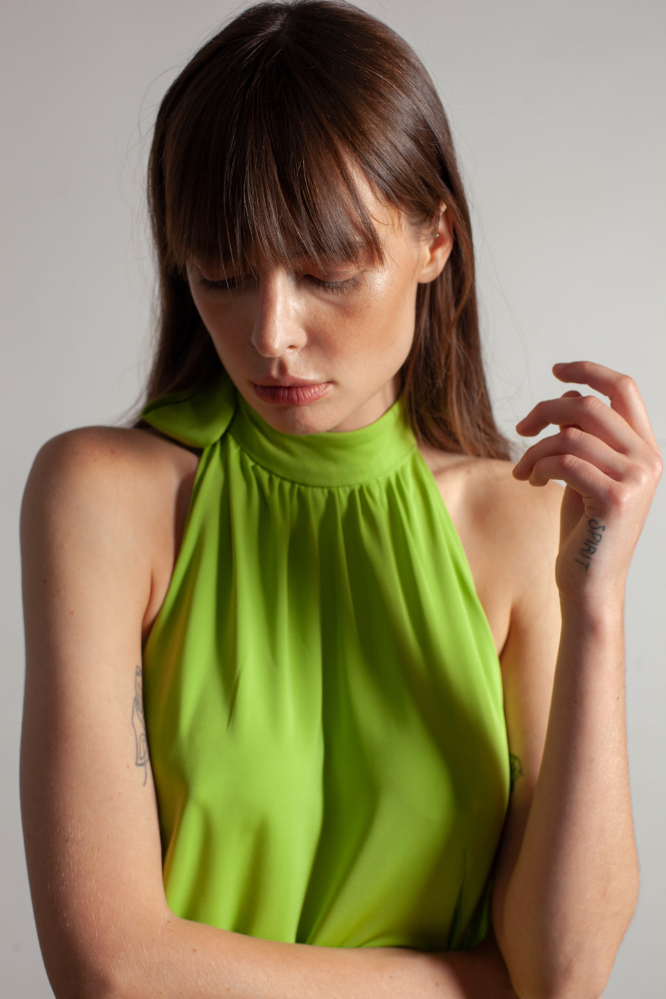 green halter neck dress