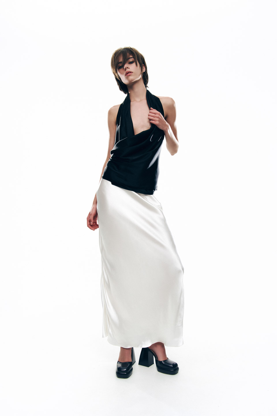 Silk MAXI SKIRT in white