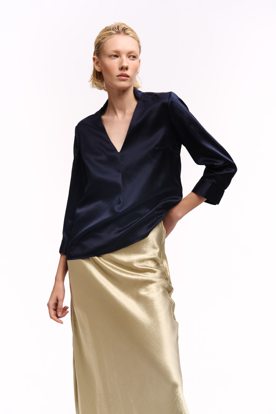 Silk Navy Blue Blouse 