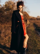 red dress in glossy red