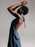 Blue silk open back dress