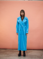 Patent Faux leather Trench Coat in blue