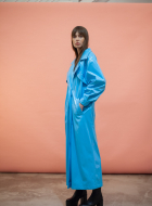 Patent Faux leather Trench Coat in blue